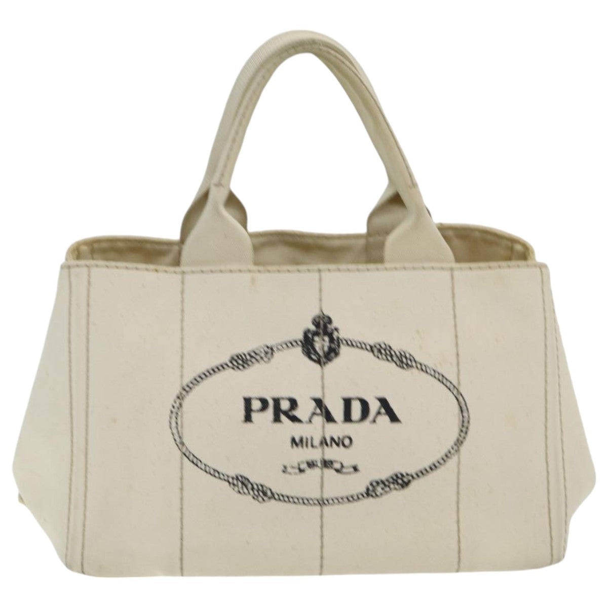 Prada Canapa Mm Hand Bag Auth Canvas Cream Travel Bag