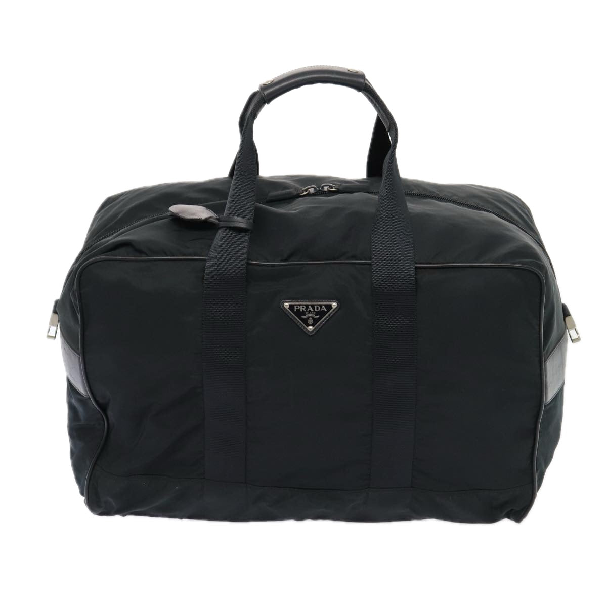 Prada Boston Bag Auth Nylon Black Silver Travel Bag Silver Auth 83519