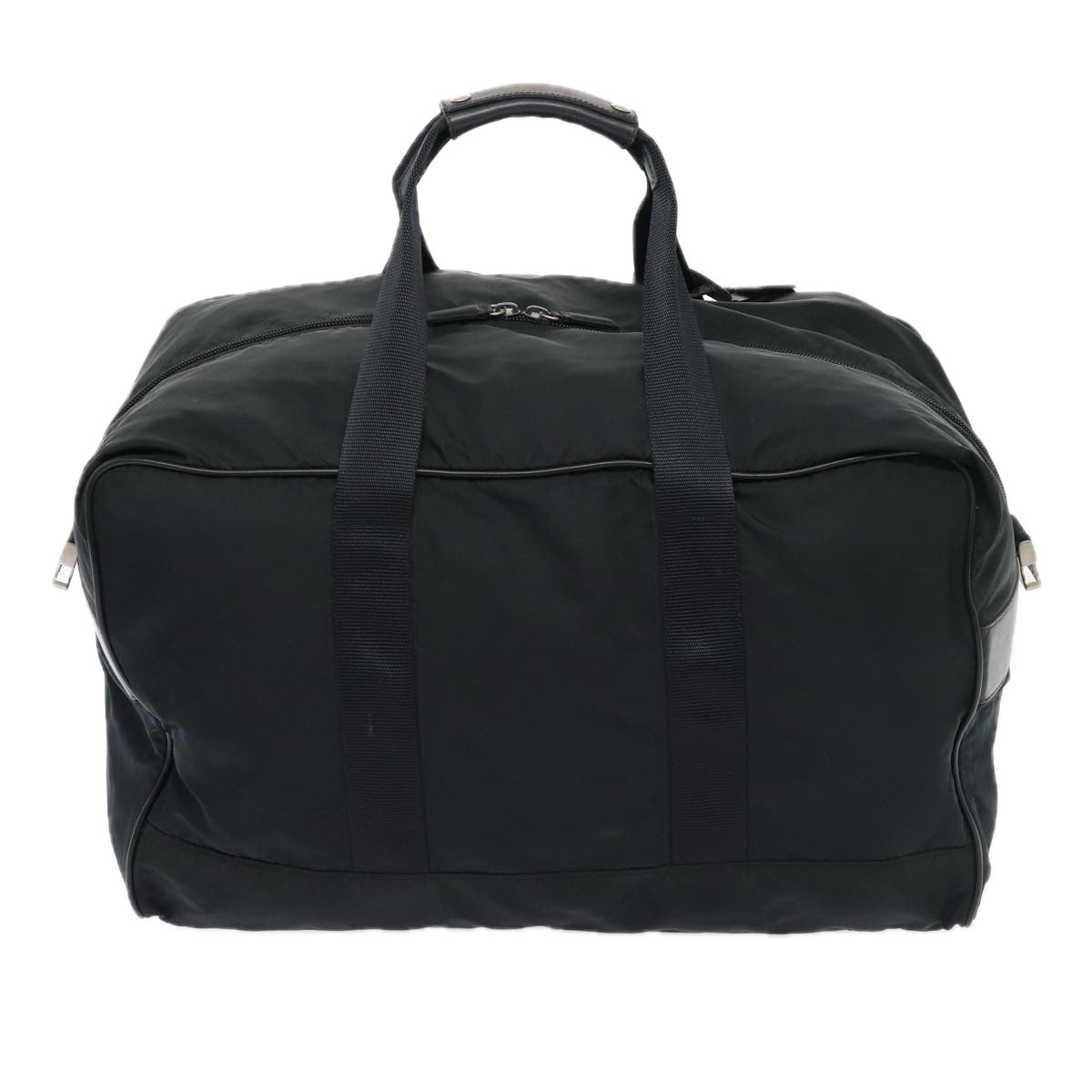 Prada Boston Bag Auth Nylon Black Silver Travel Bag Silver Auth 83519