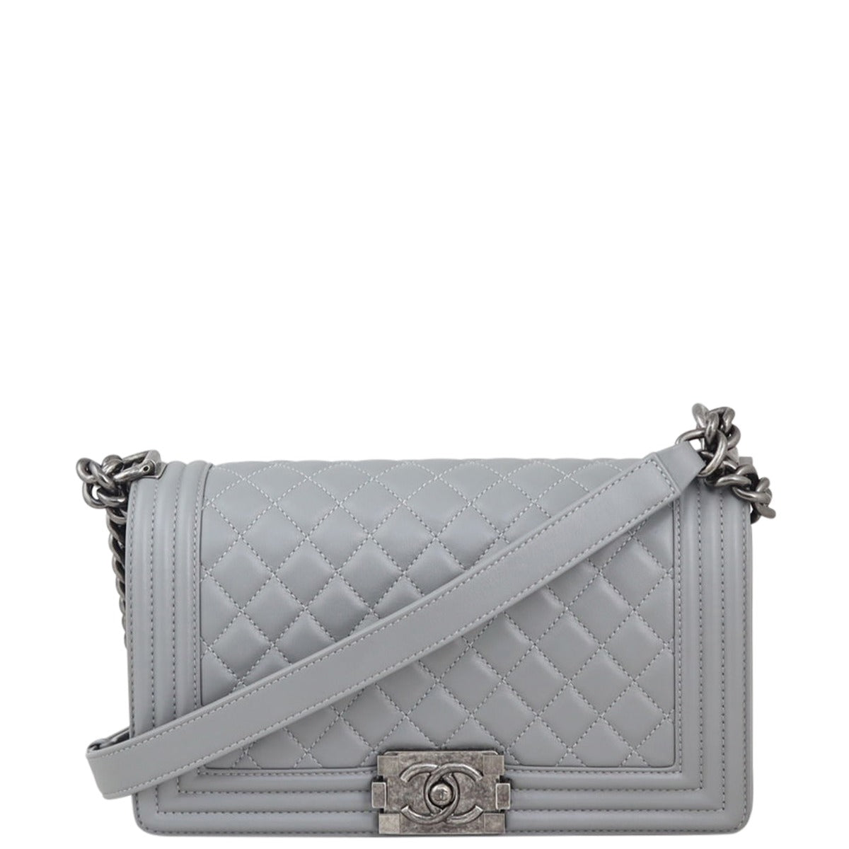Chanel Boy Old Grey Handbag Medium