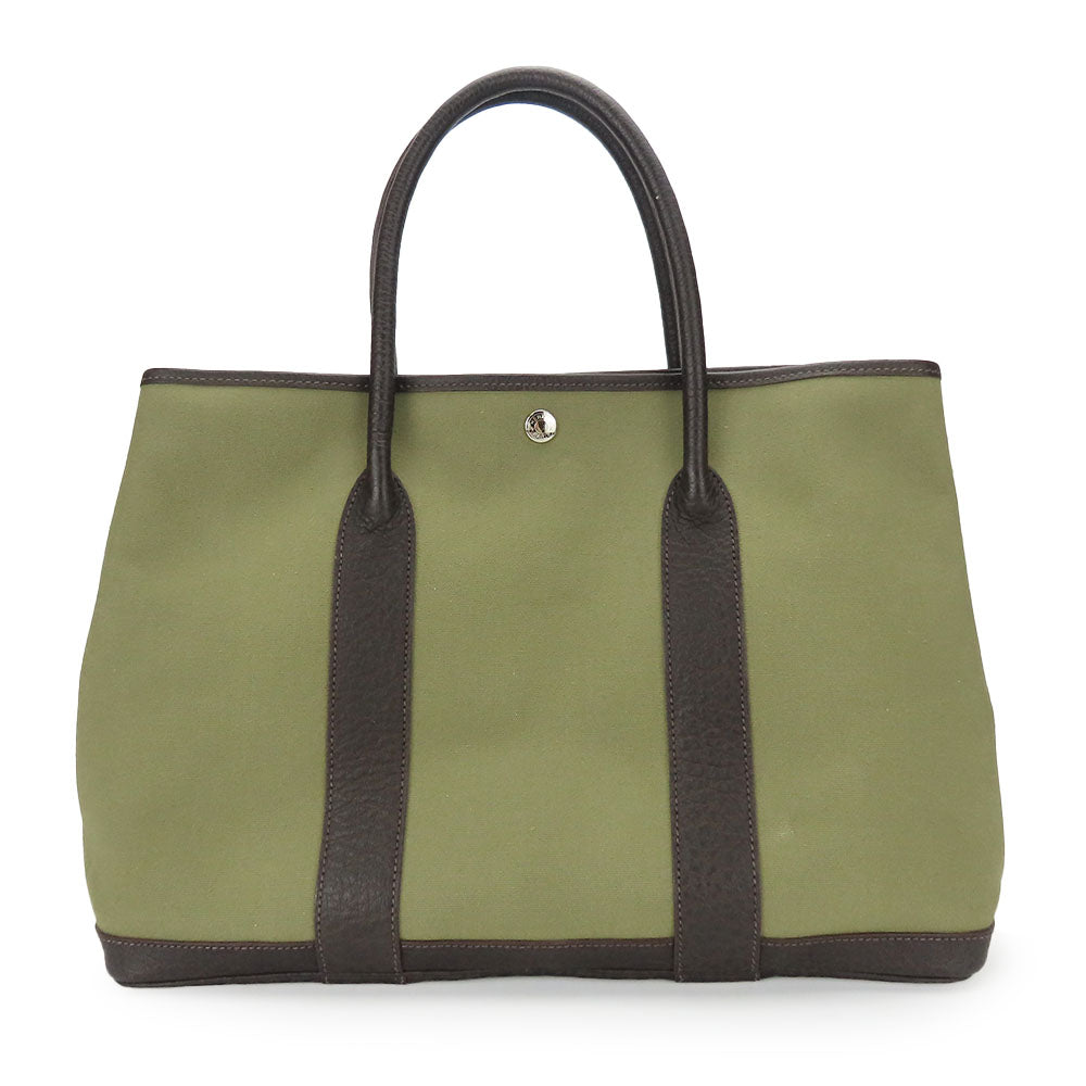 Hermes Tote Bag Khaki Garden Party Pm Unisex Unisex Leather Canvas Green