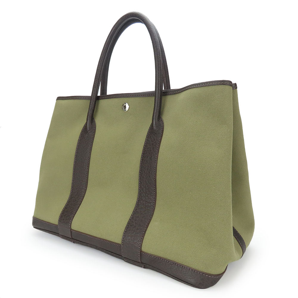 Hermes Tote Bag Khaki Garden Party Pm Unisex Unisex Leather Canvas Green