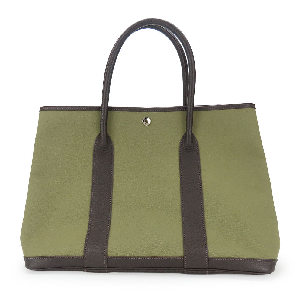 Hermes Tote Bag Khaki Garden Party Pm Unisex Unisex Leather Canvas Green