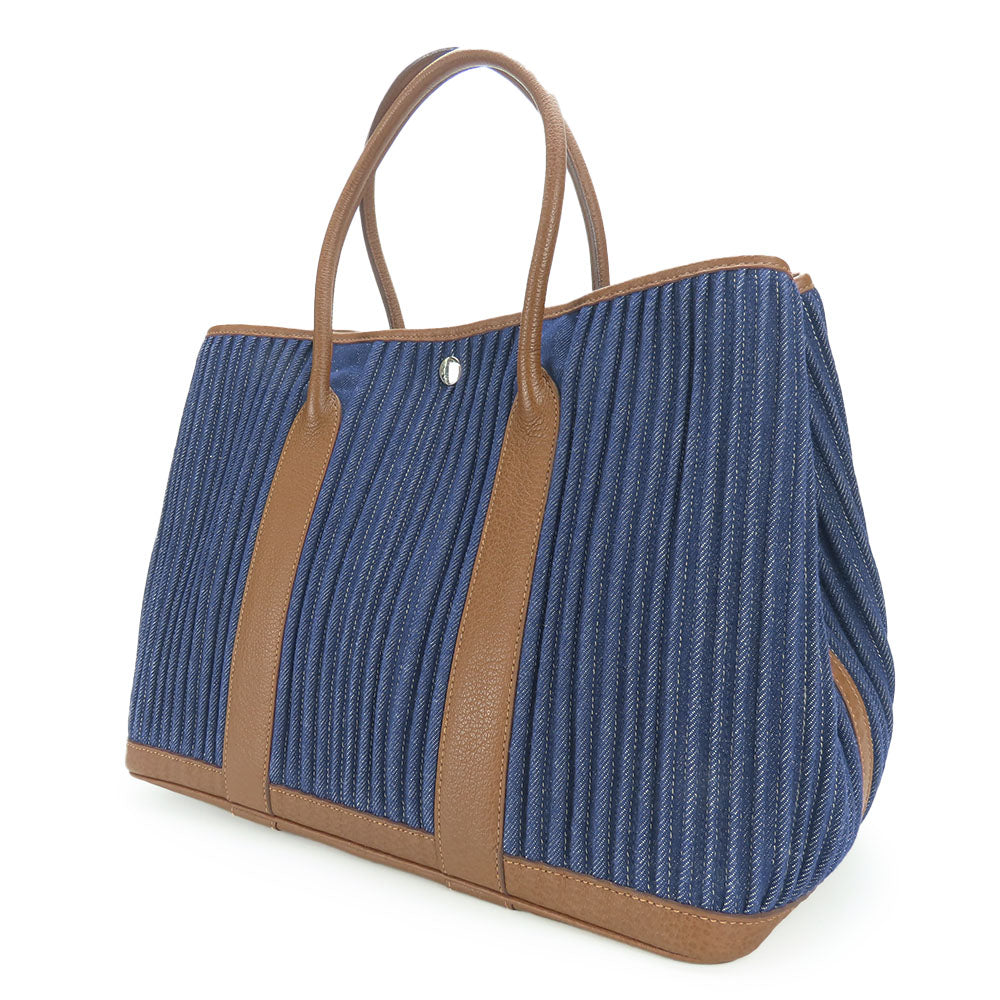 Tote Bag , Navy Garden Party Pm Leather Denim