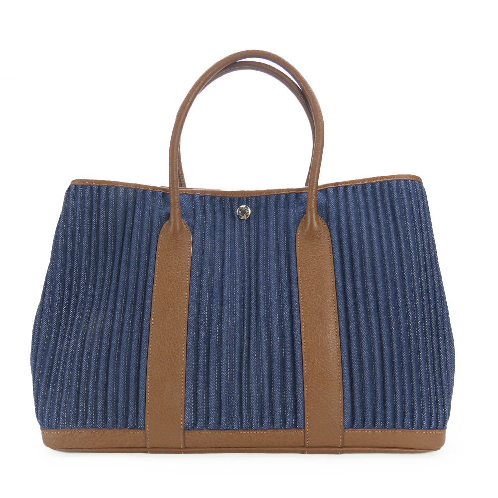 Hermes Tote Bag Garden Party Pm Unisex Unisex Leather Denim Navy