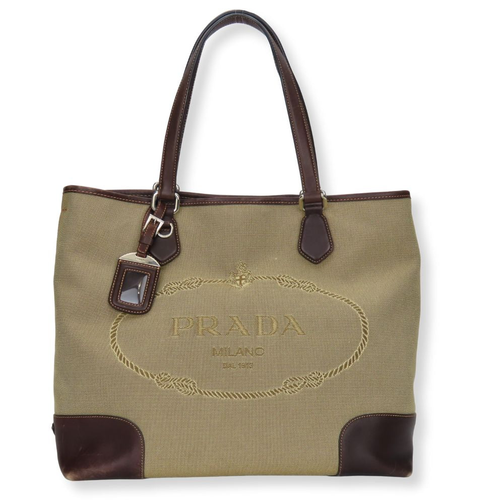 Prada Tote Bag Leather Canvas