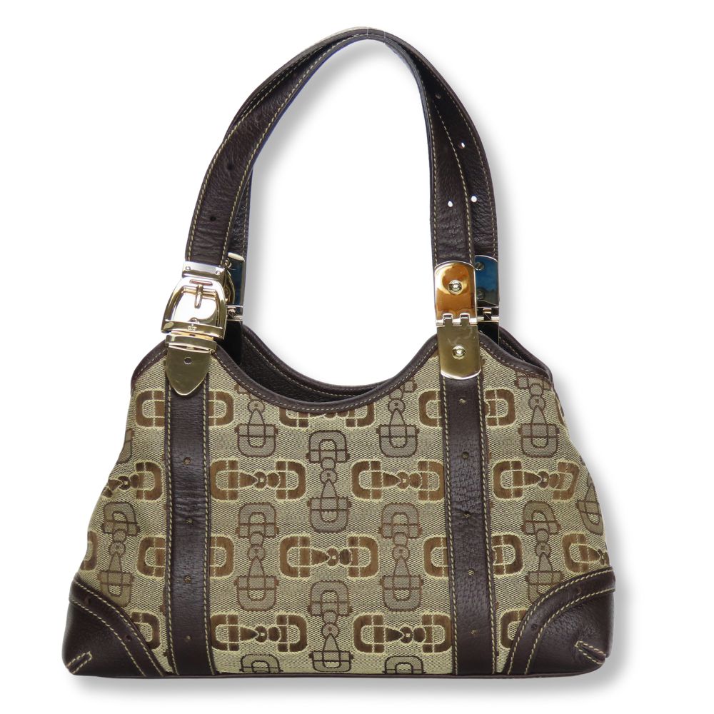 Gucci Horsebit Handbag Leather Canvas Travel Bag