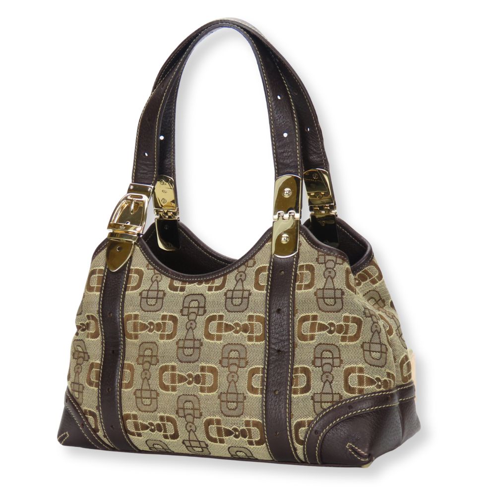 Gucci Horsebit Canvas Beige Handbag