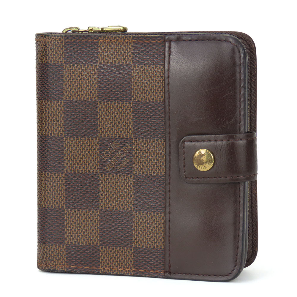 Louis Vuitton Bifold N61668 Damier Compact zip Brown Wallet Case