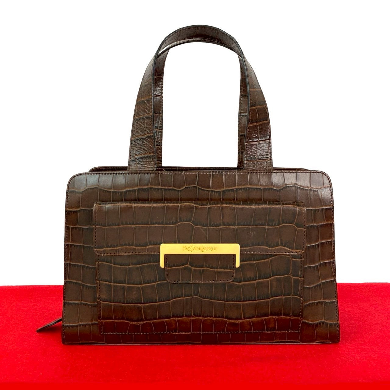 YSL Saint Laurent Yves Handbag Leather Brown Travel Bag