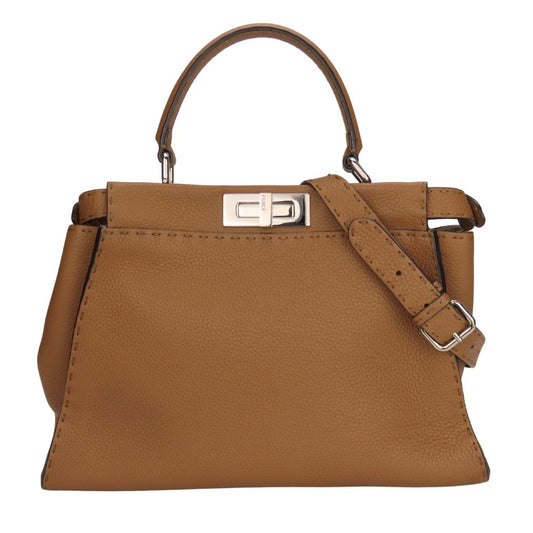 Fendi Handbag 8Bn290 Celeria Peekaboo Women Leather Brown Travel Bag
