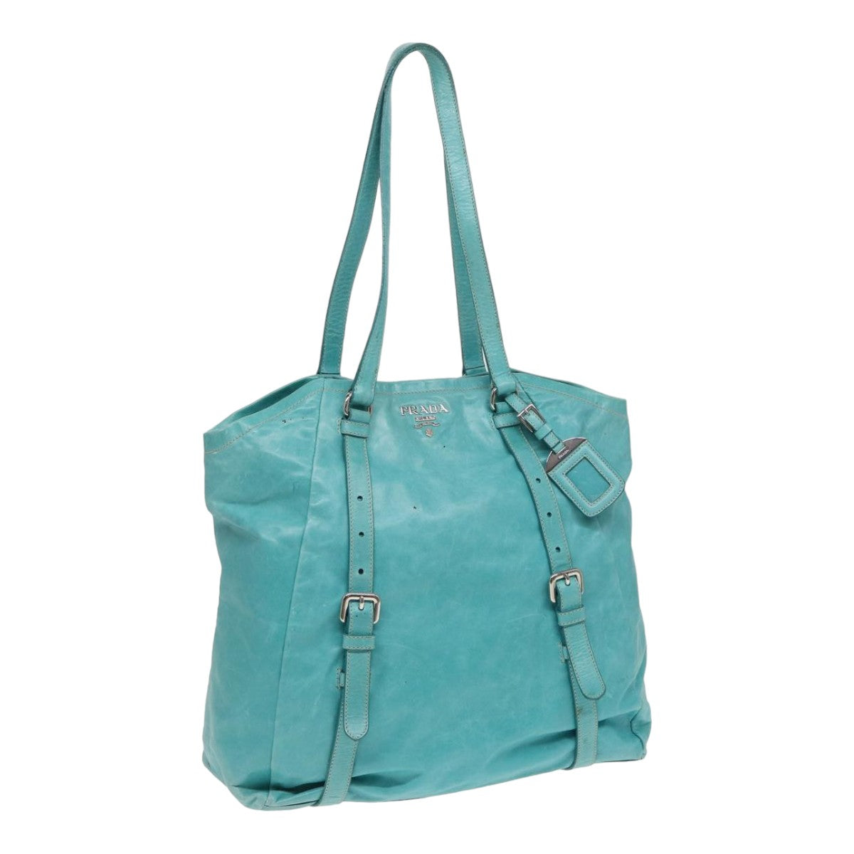 Prada Tote Bag Turquoise Auth Leather Blue