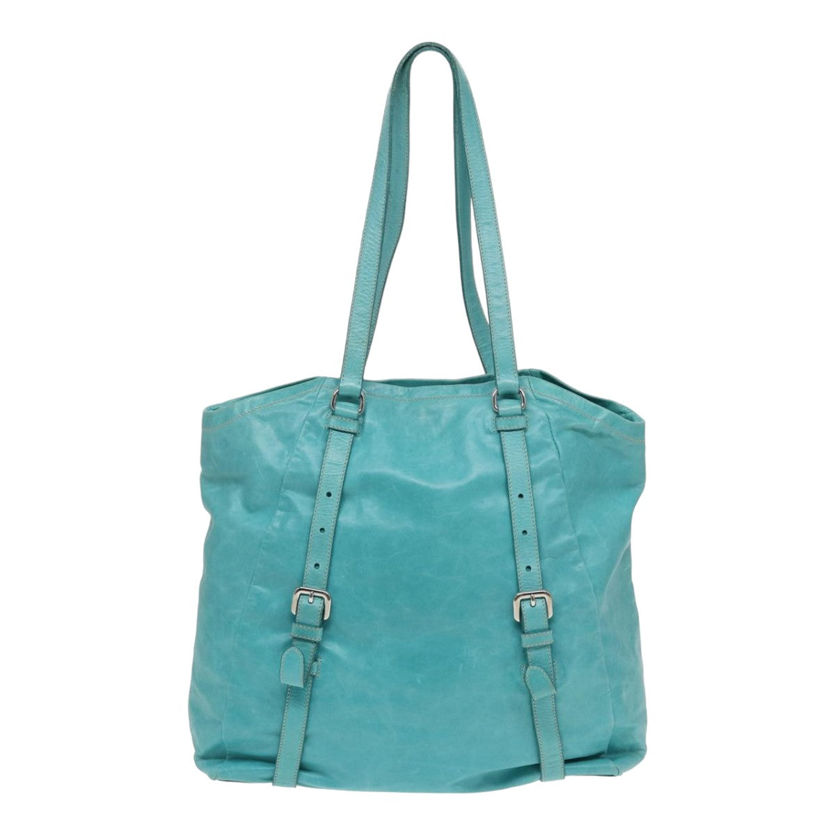 Prada Tote Bag Turquoise Auth Leather Blue