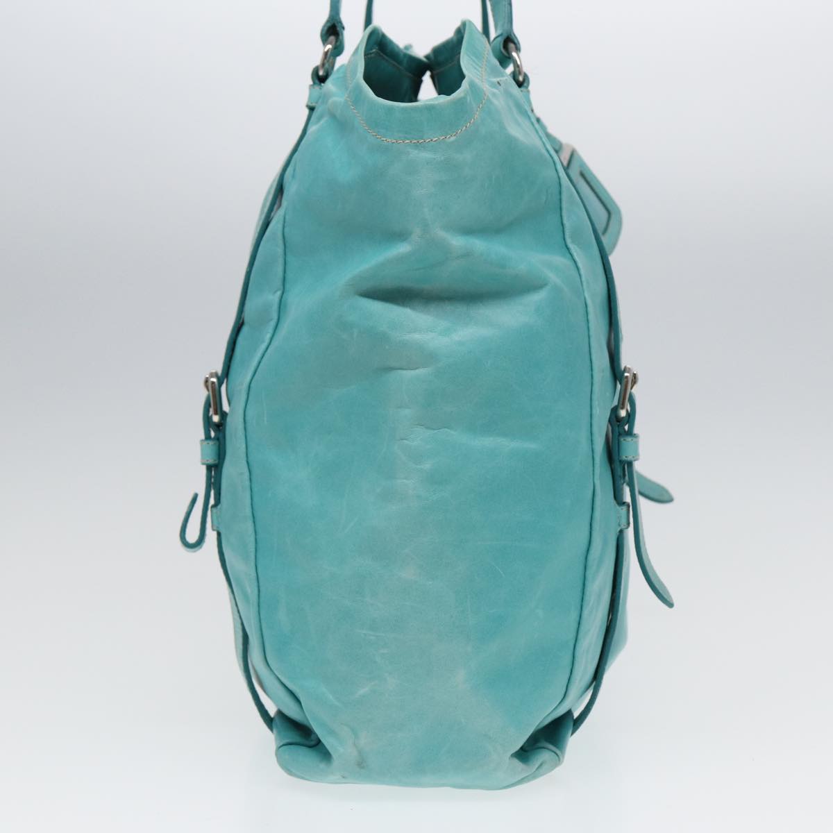 Prada Tote Bag Turquoise Auth Leather Blue
