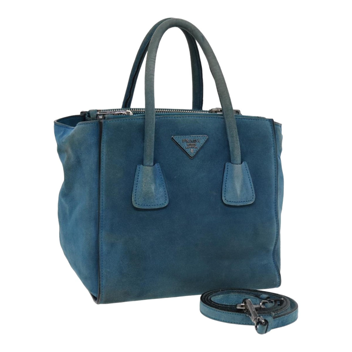 Prada Hand Bag 2Way Auth Suede Blue Travel Bag
