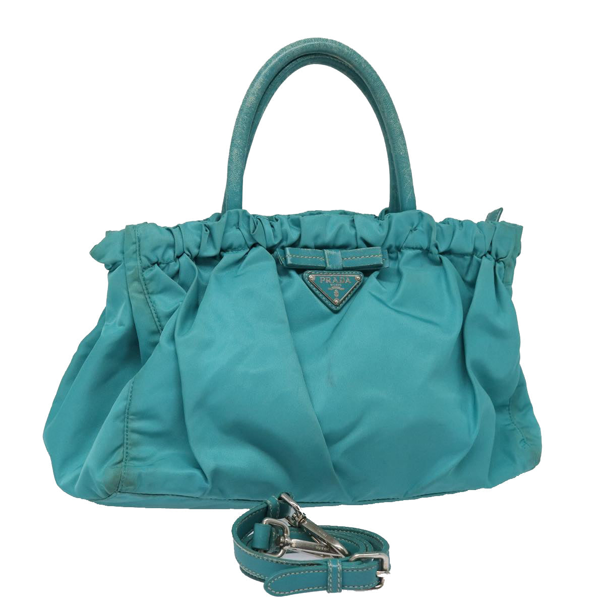 Prada Hand Bag 2Way Turquoise Auth Nylon Blue Travel Bag