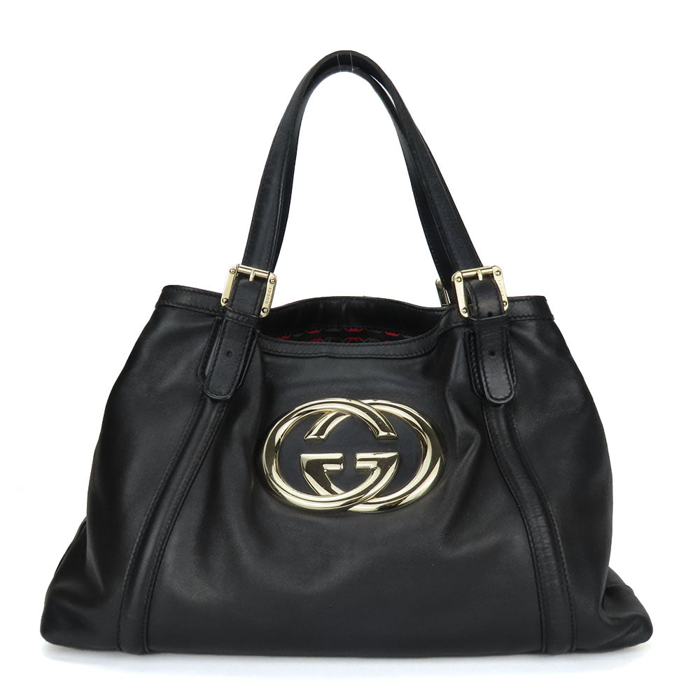 Gucci Newbrit Double G Leather Black Tote Bag