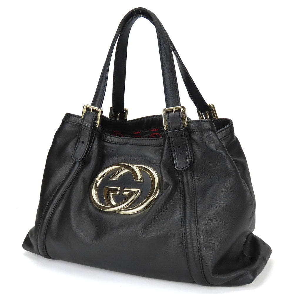 Gucci Newbrit Double G Leather Black Tote Bag