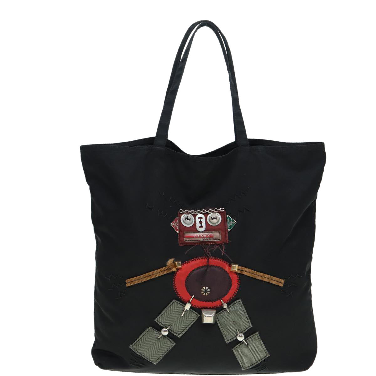Prada Tote Bag Auth Nylon Black Black Auth 84242