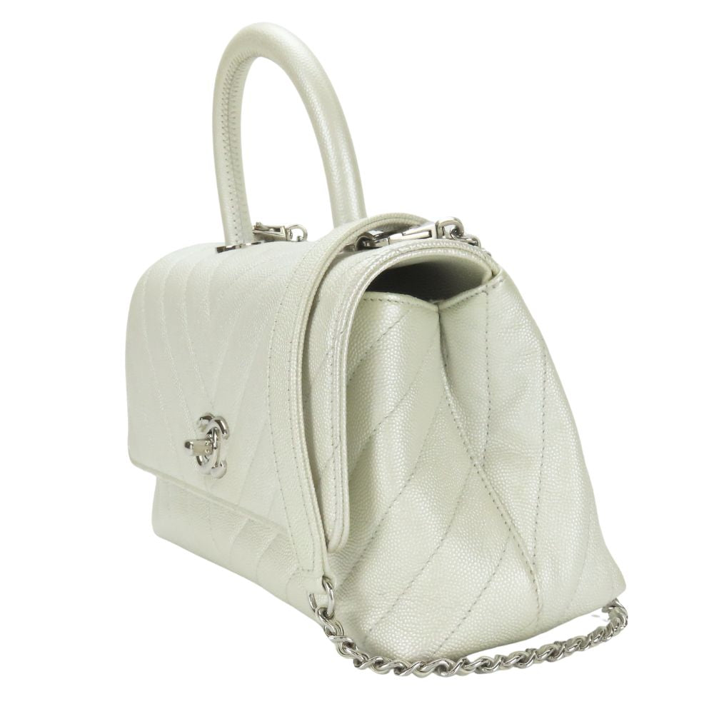 Chanel Caviar skin Pearl COCO Mark Coco White Handbag