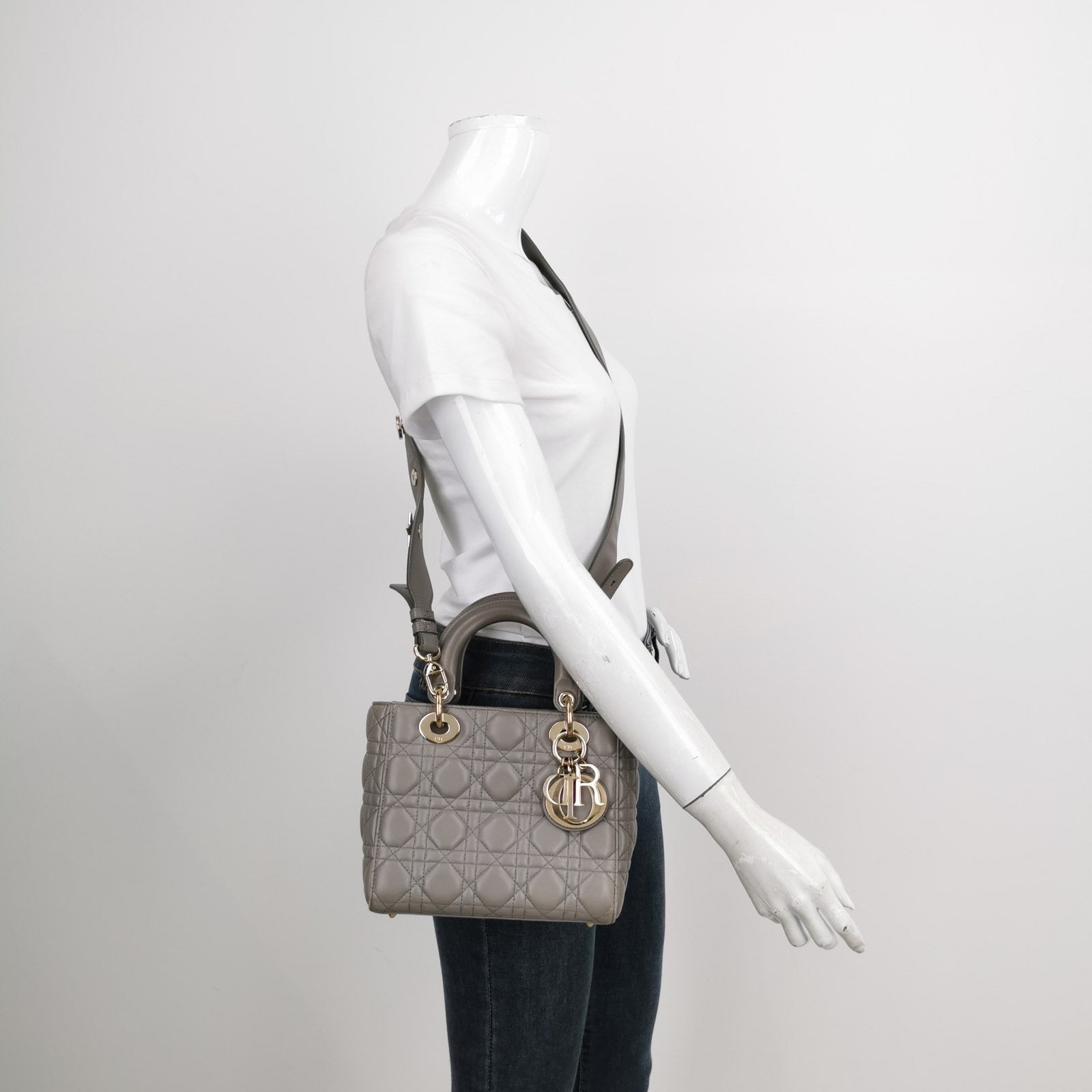 Dior Lady Abc Grey Cannage Lambskin Handbag Leather Travel Bag