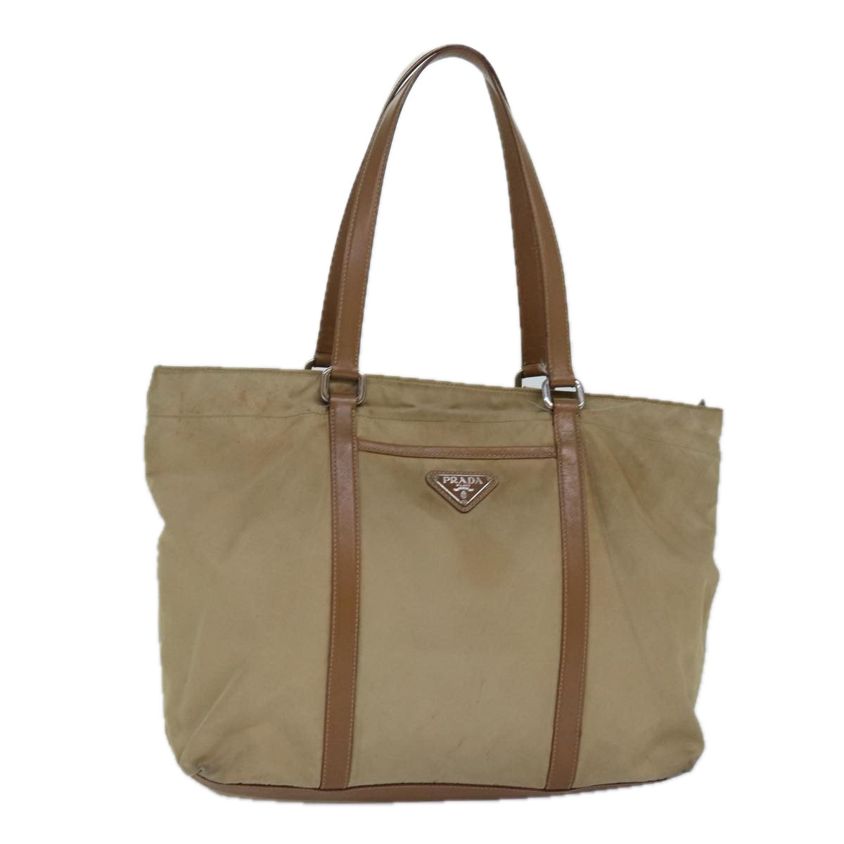 Prada Tote Bag Auth Nylon Beige Silver Silver Auth 84544