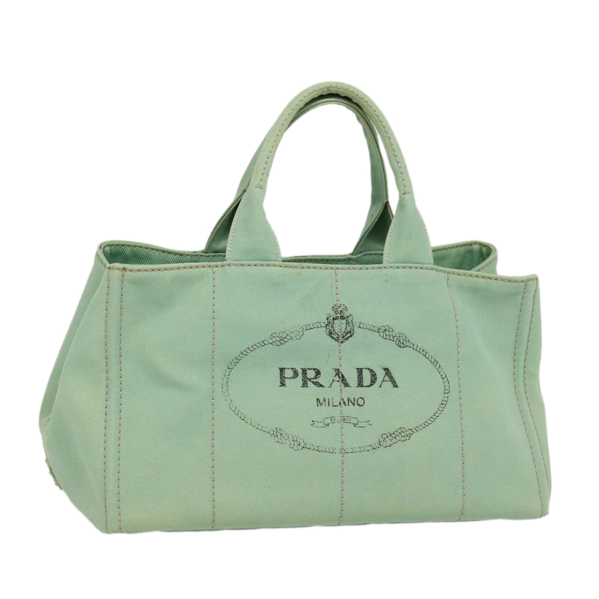 Prada Canapa Gm Hand Bag Auth Canvas Green Gold Travel Bag