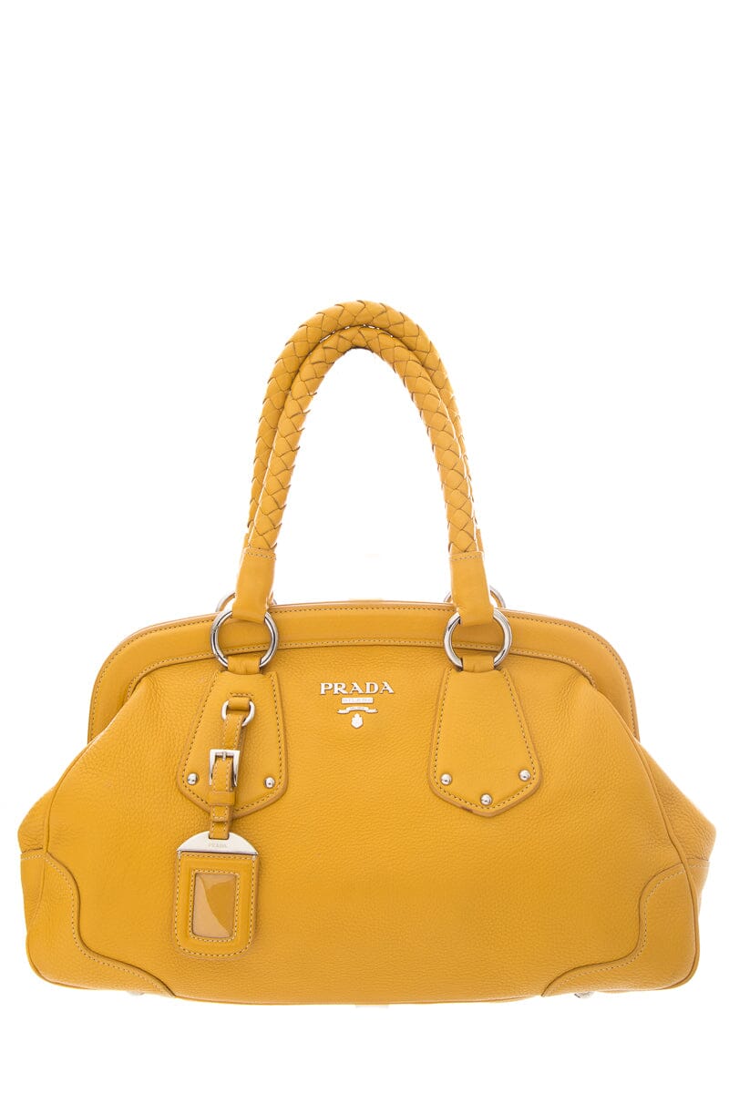 Prada Daino Handbag Leather Vitello Yellow Travel Bag
