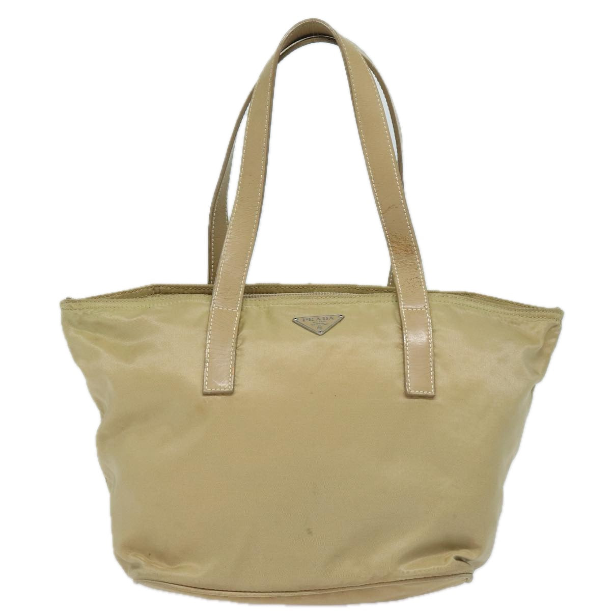 Prada Hand Bag Auth Nylon Beige Silver Travel Bag Beige Auth 84643