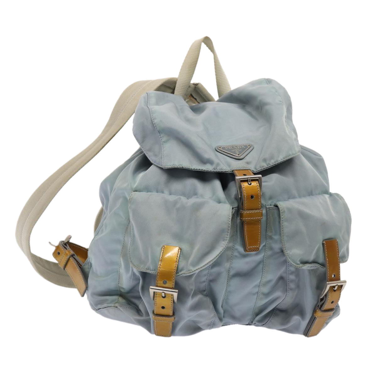 Prada Backpack Light Auth Nylon Blue Silver
