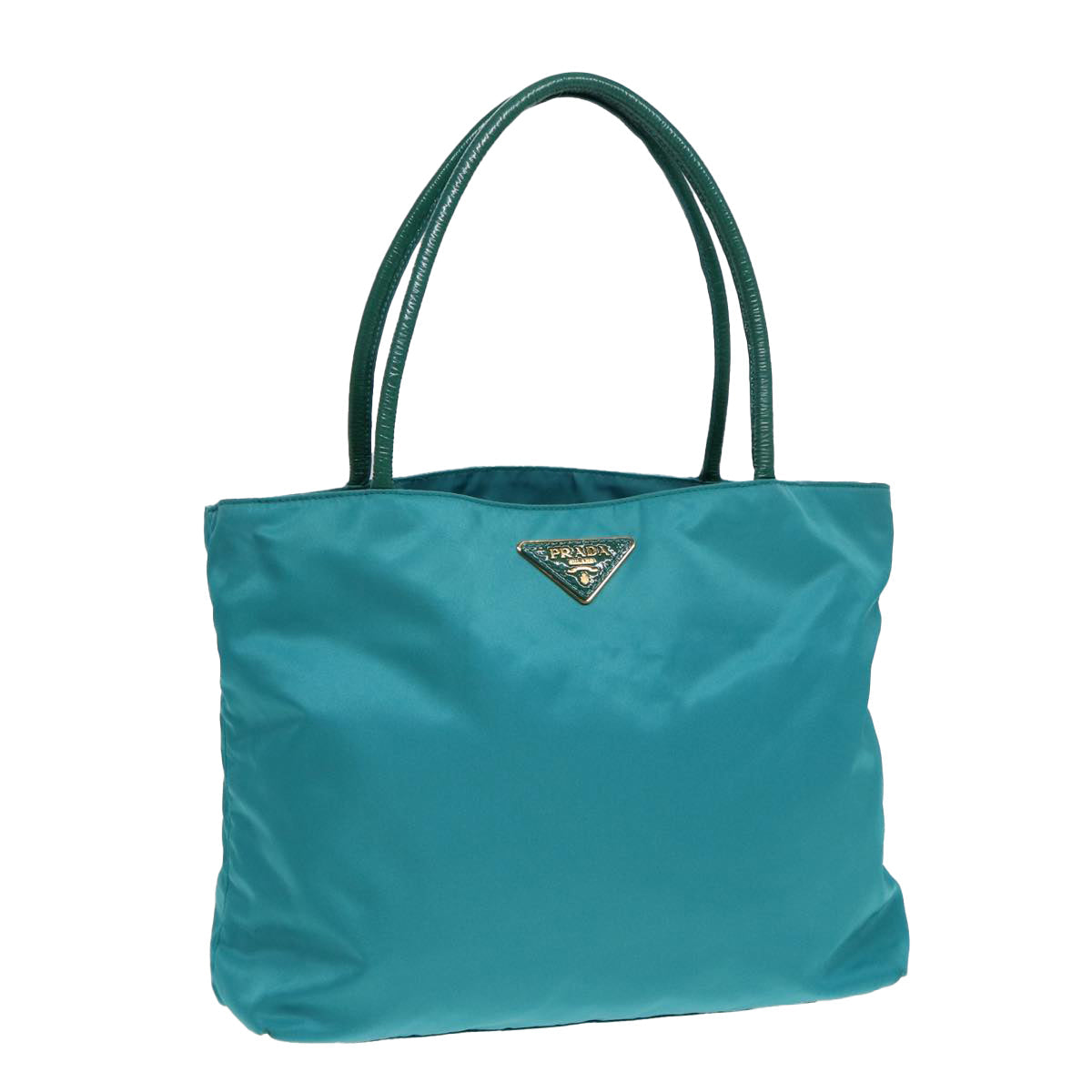 Prada Tote Bag Turquoise Auth Nylon Blue Gold