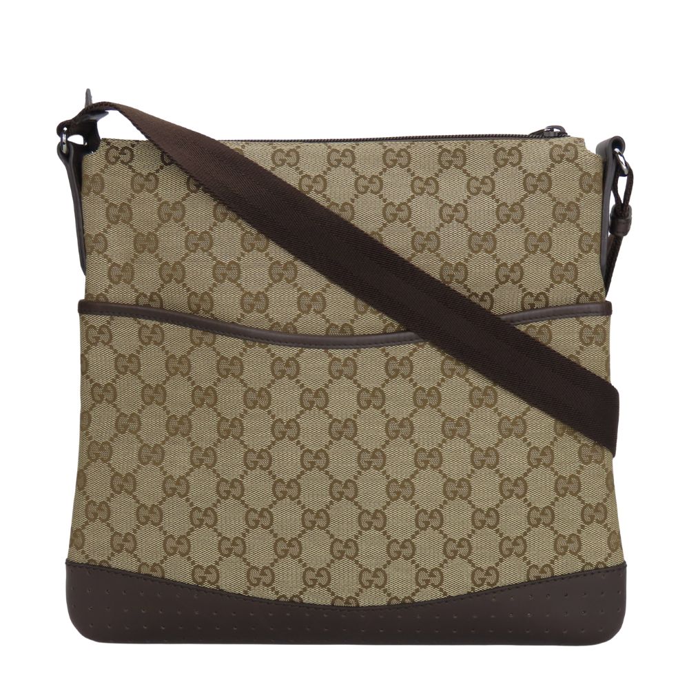 Gucci GG Leather Canvas Beige Shoulder Bag