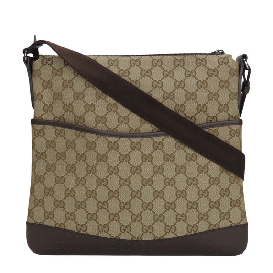 Gucci GG Leather Canvas Beige Shoulder Bag