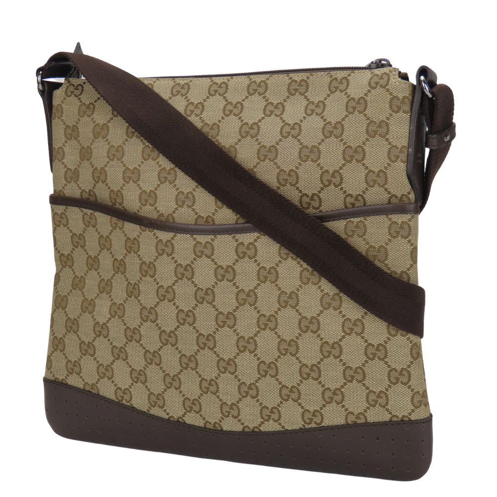 Gucci GG Leather Canvas Beige Shoulder Bag