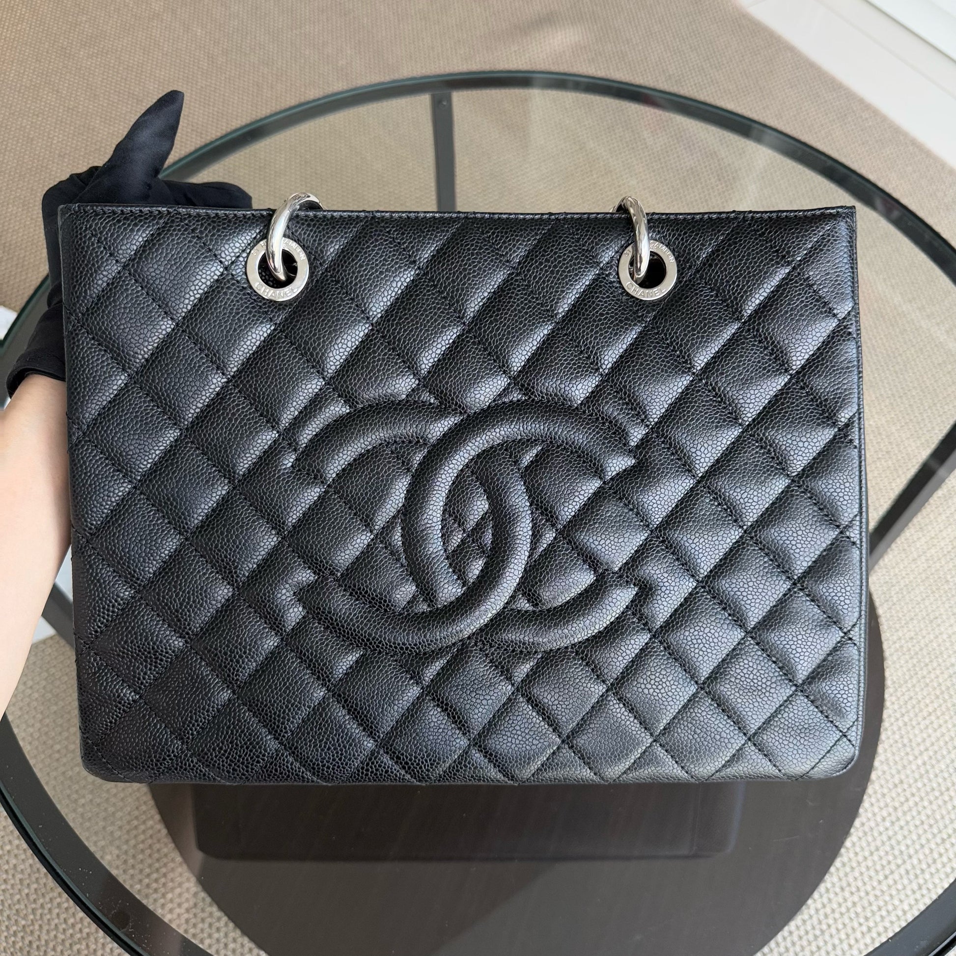 Chanel GST Grand Shopping Tote - Caviar Hardware Quilted Black Tote Bag Series 18