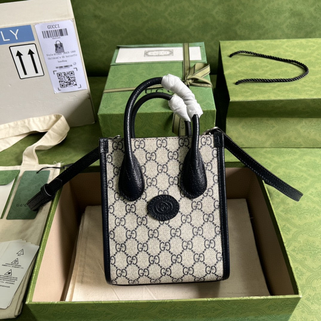 gg Interlocking G gg Supreme Canvas Beige Blue Mini Tote Bag