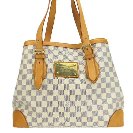 Louis Vuitton N51206 Damier Azur Tanned HamsteadMM Leather White Tote Bag