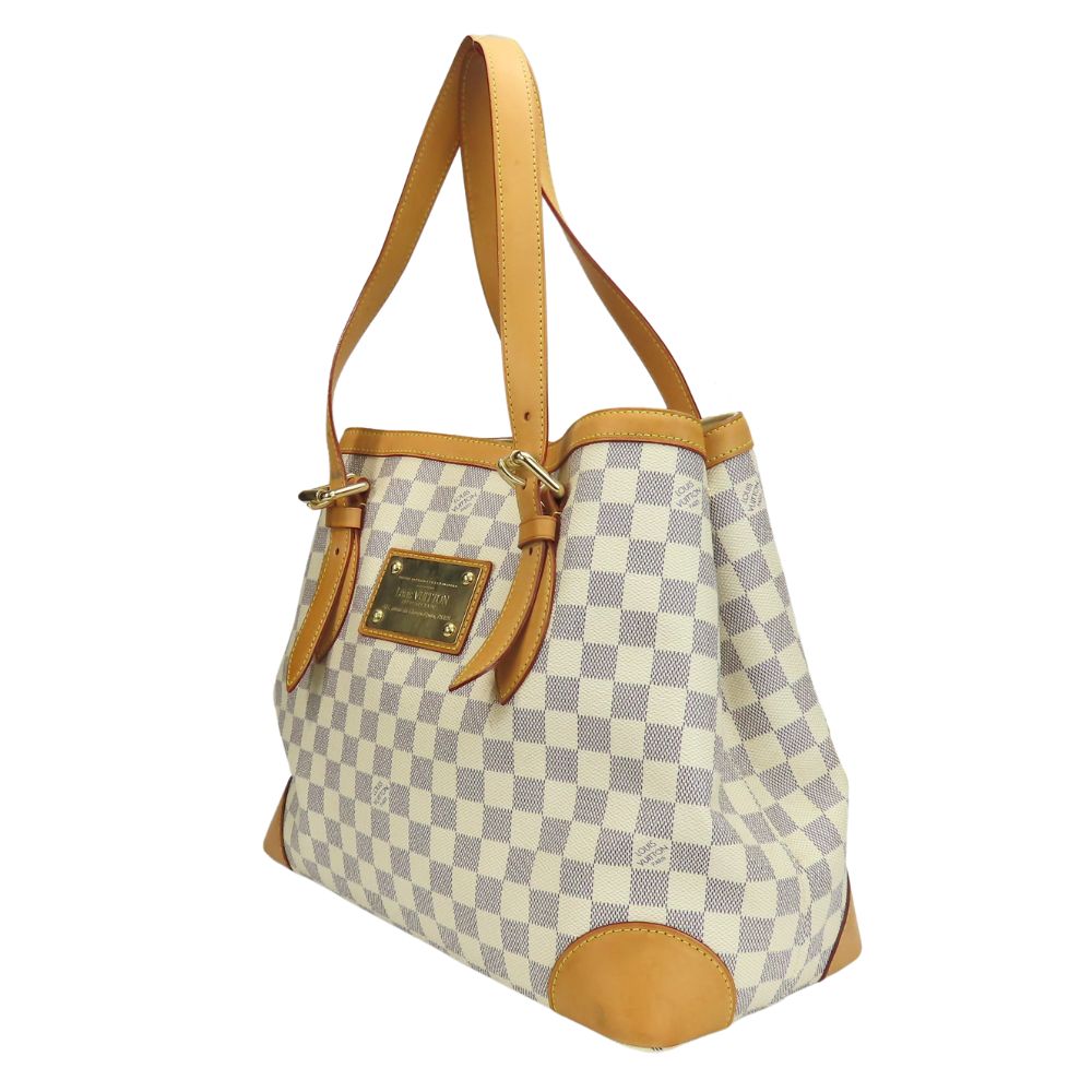 Louis Vuitton N51206 Damier Azur Tanned HamsteadMM Leather White Tote Bag