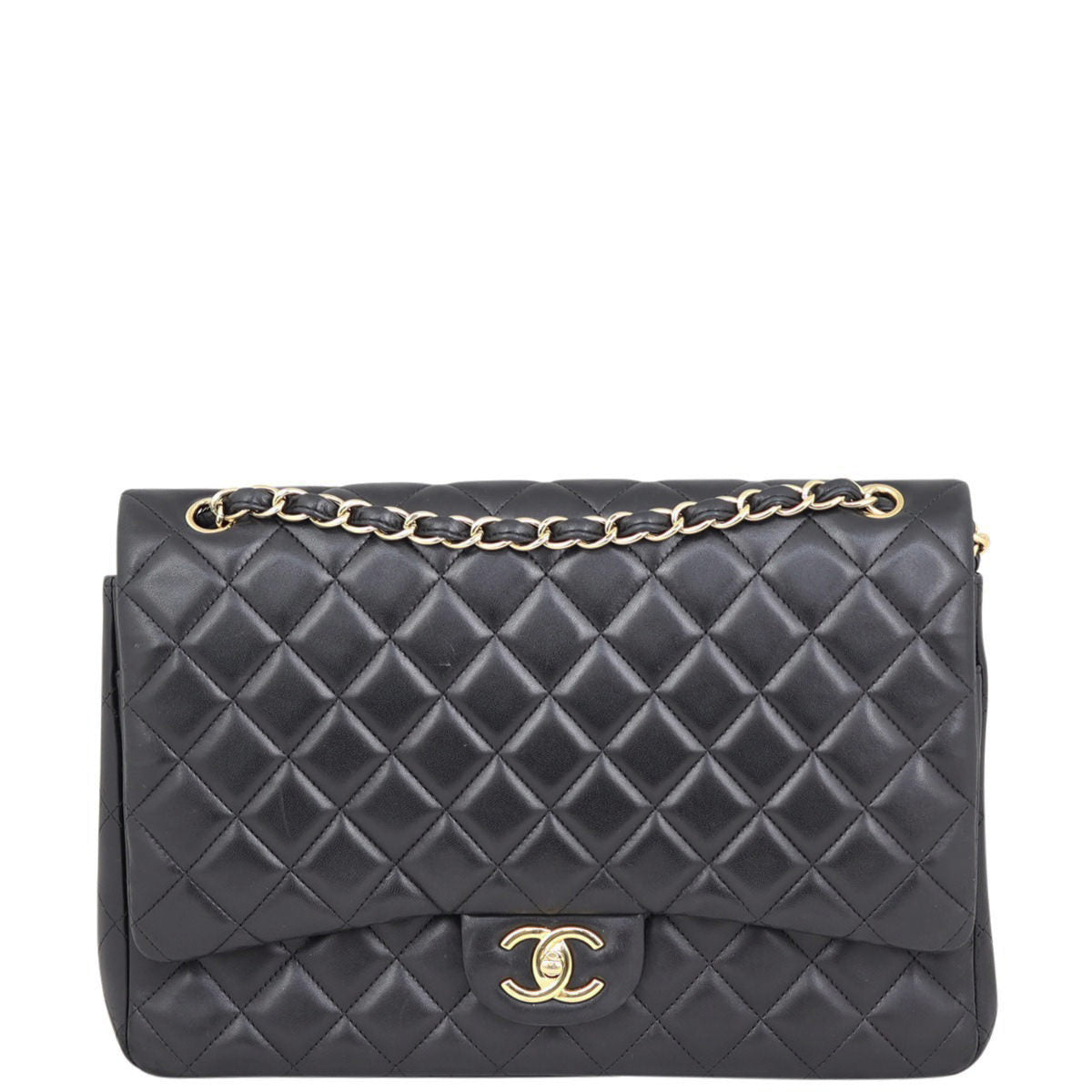 Chanel Classic Double Maxi Lambskin GHW Handbag Black Flap