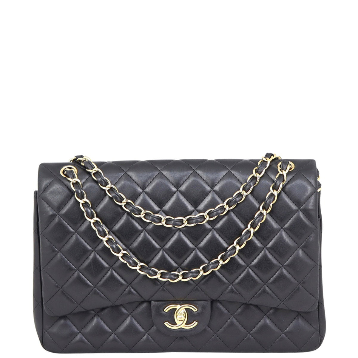 Chanel Classic Double Maxi Lambskin GHW Handbag Black Flap