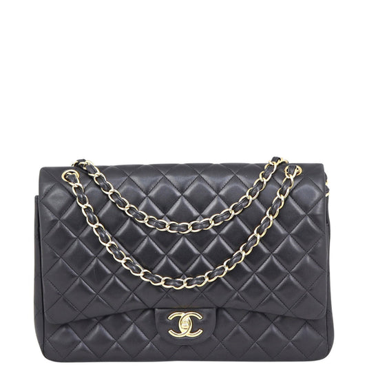 Chanel Classic Double Maxi Lambskin GHW Handbag Black Flap