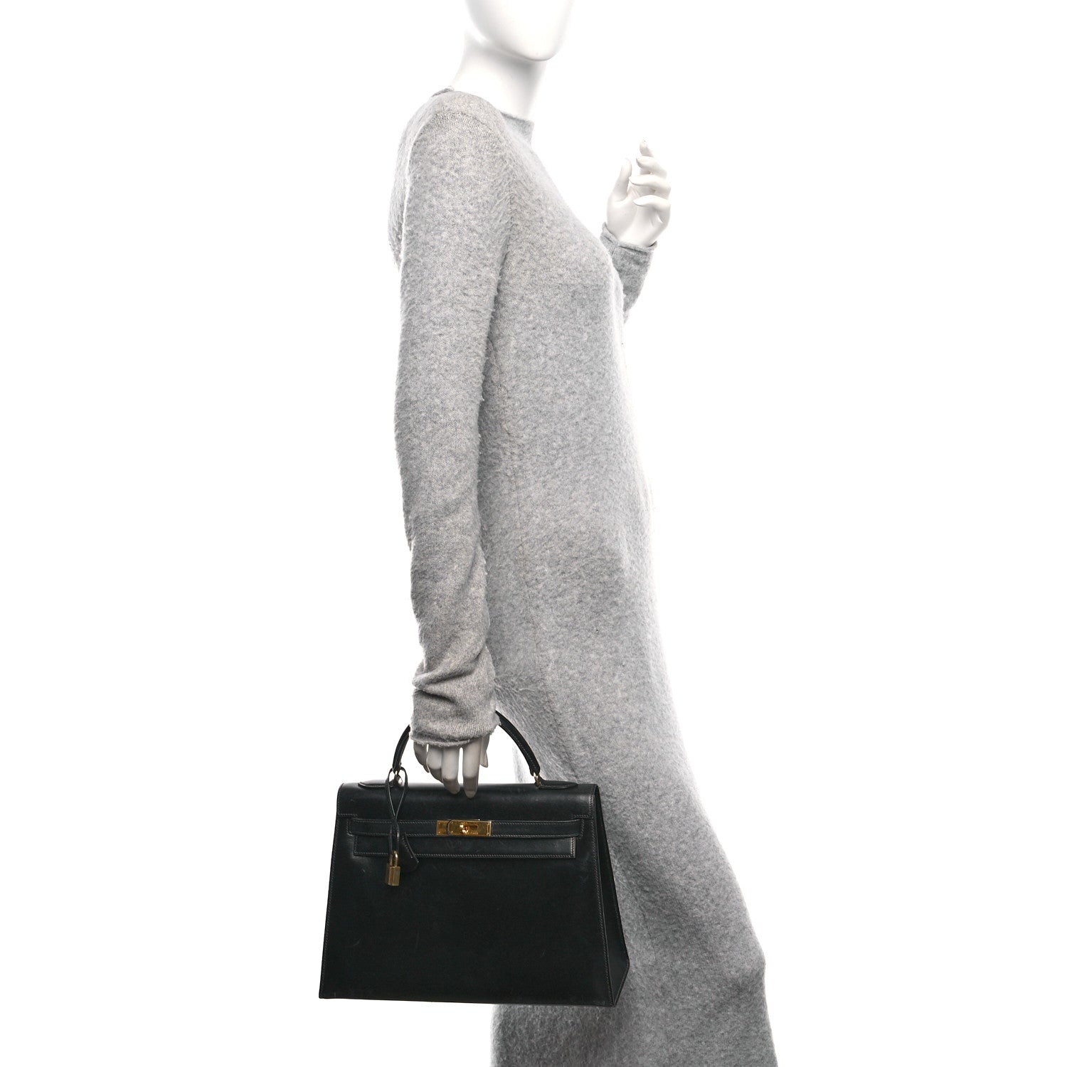 Hermes Box Kelly Sellier Handbag Black Travel Bag 32 Black 1752407