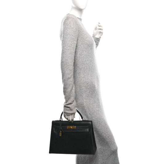 Hermes Box Kelly Sellier Handbag Black Travel Bag 32 Black 1752407
