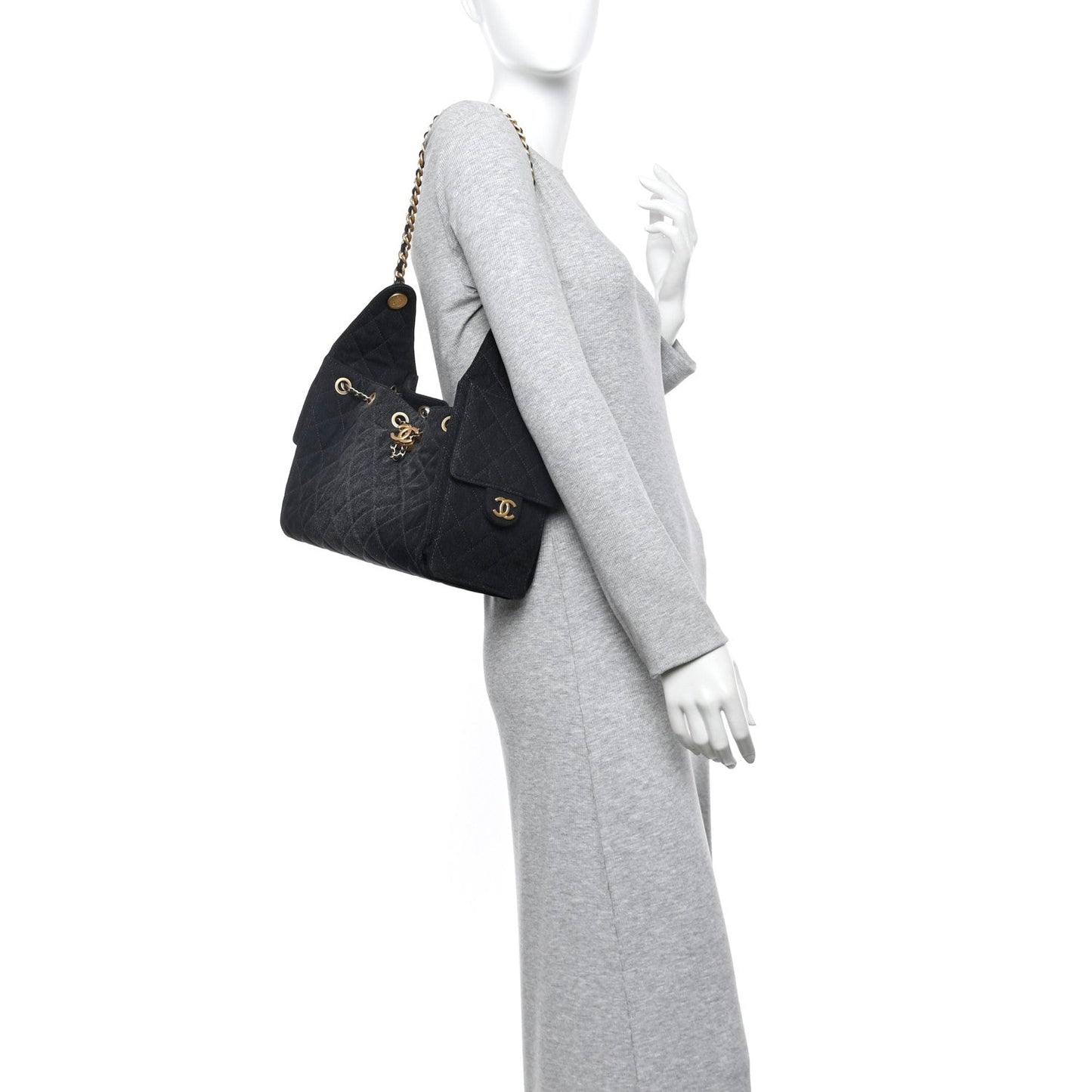 Washed Denim Quilted Small 25 Handbag Black Classic