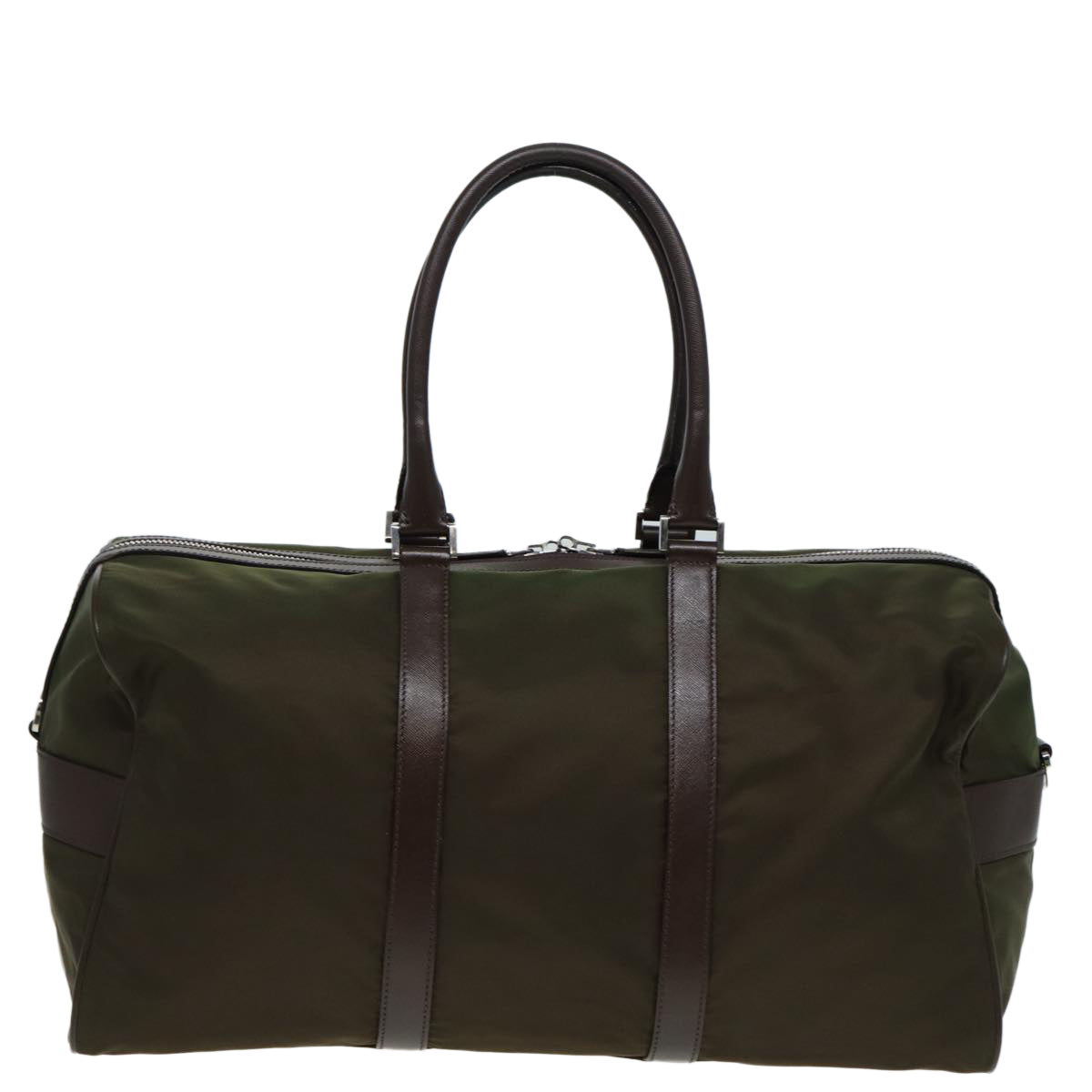 Prada Boston Bag Khaki Auth Nylon Silver Travel Bag Silver Auth 85295