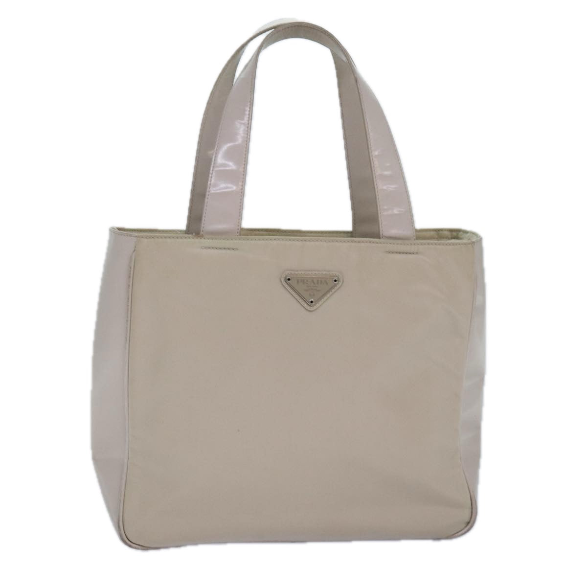Prada Tote Bag Enamel Auth Nylon White Silver