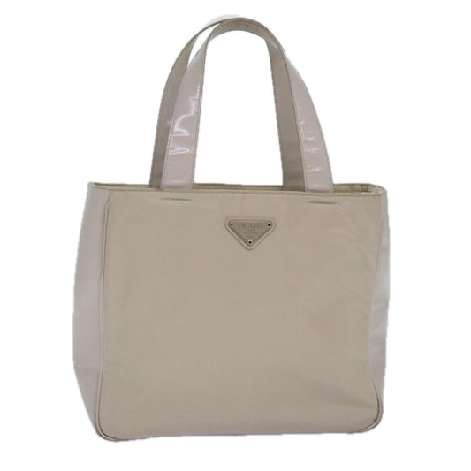 Prada Tote Bag Enamel Auth Nylon White Silver