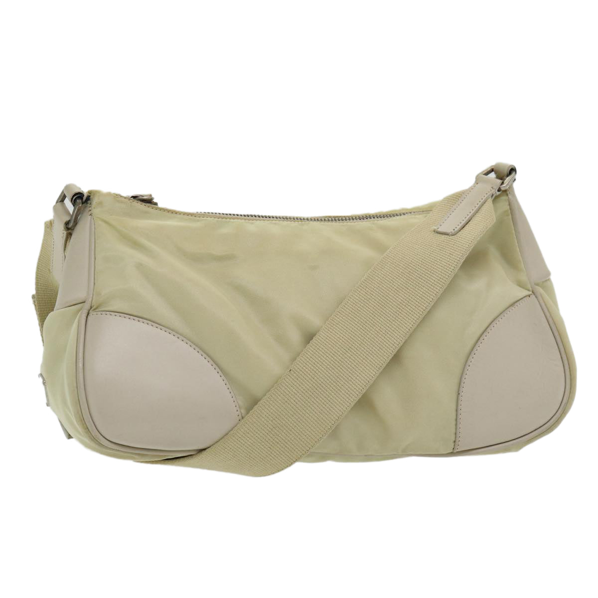 Prada Shoulder Bag Auth Nylon White Silver Silver Auth 85399