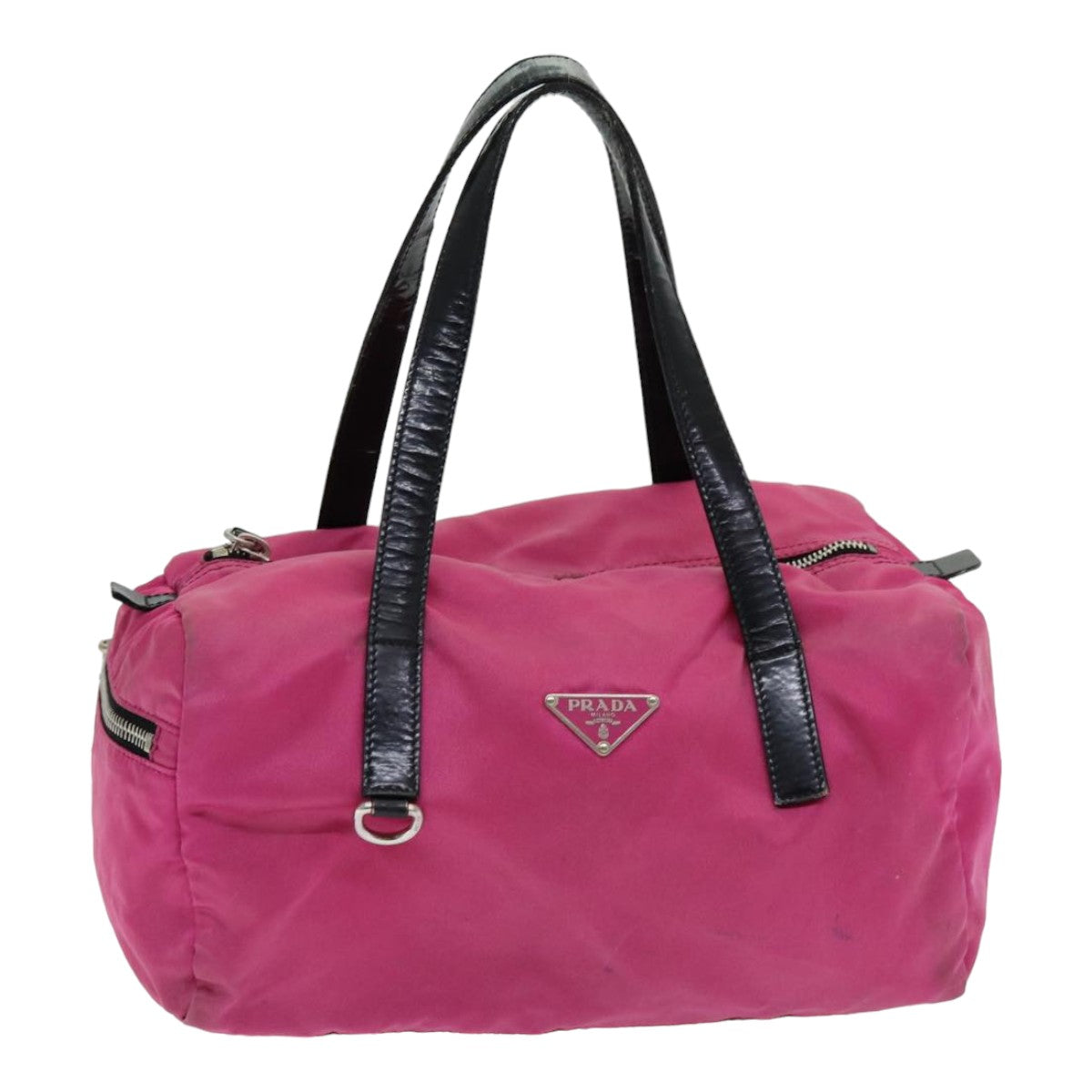 Prada Hand Bag Auth Nylon Pink Silver Travel Bag Silver Auth 85465
