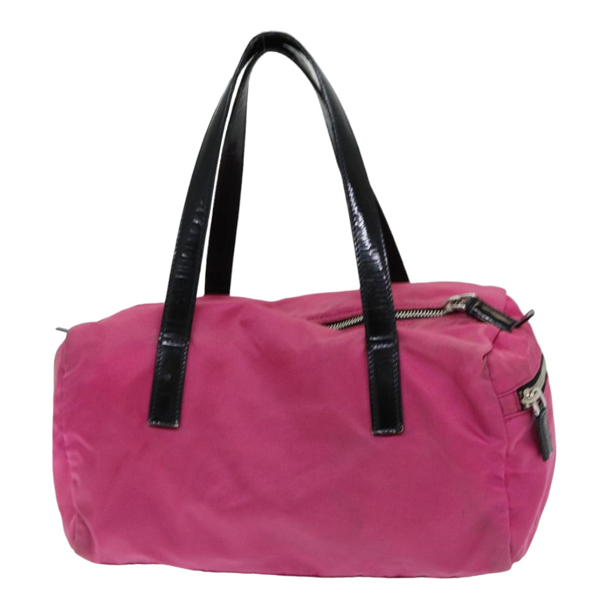 Prada Hand Bag Auth Nylon Pink Silver Travel Bag Silver Auth 85465